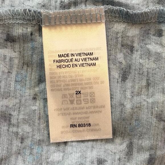 Lucky Brand Plus Size 2X Blue Print Boho Top Shirt V Neck  Sheer Ruffle Sleeve - Picture 4 of 5